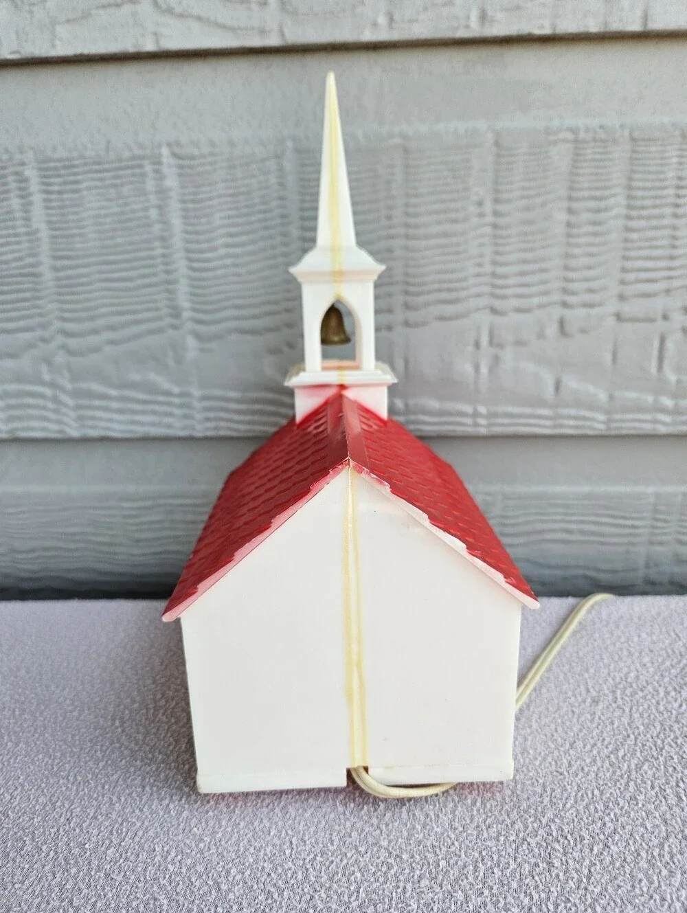 VTG Glolite Light Up Plastic Church White Red Roof Stained Glass Windows Holiday